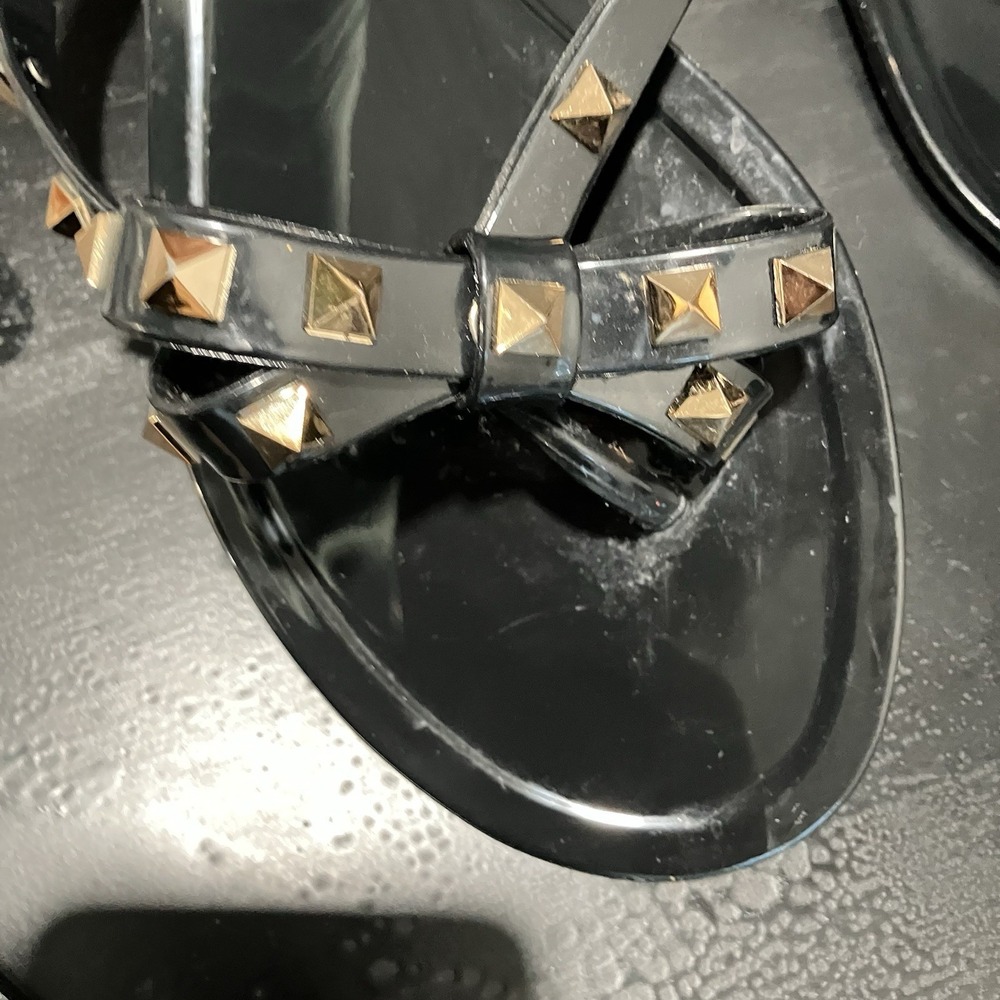 Valentino Garavani Rockstud Bow Black Jelly Thong Sandals Size EU 42 US 12 - Picture 8 of 16